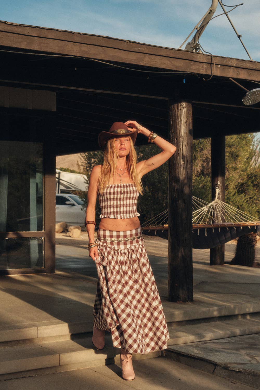 Gingham Smocked Crossback Tank