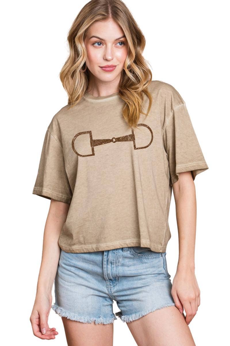 Horse Bit Western Graphic S/S Lunar Dye Faux Crop