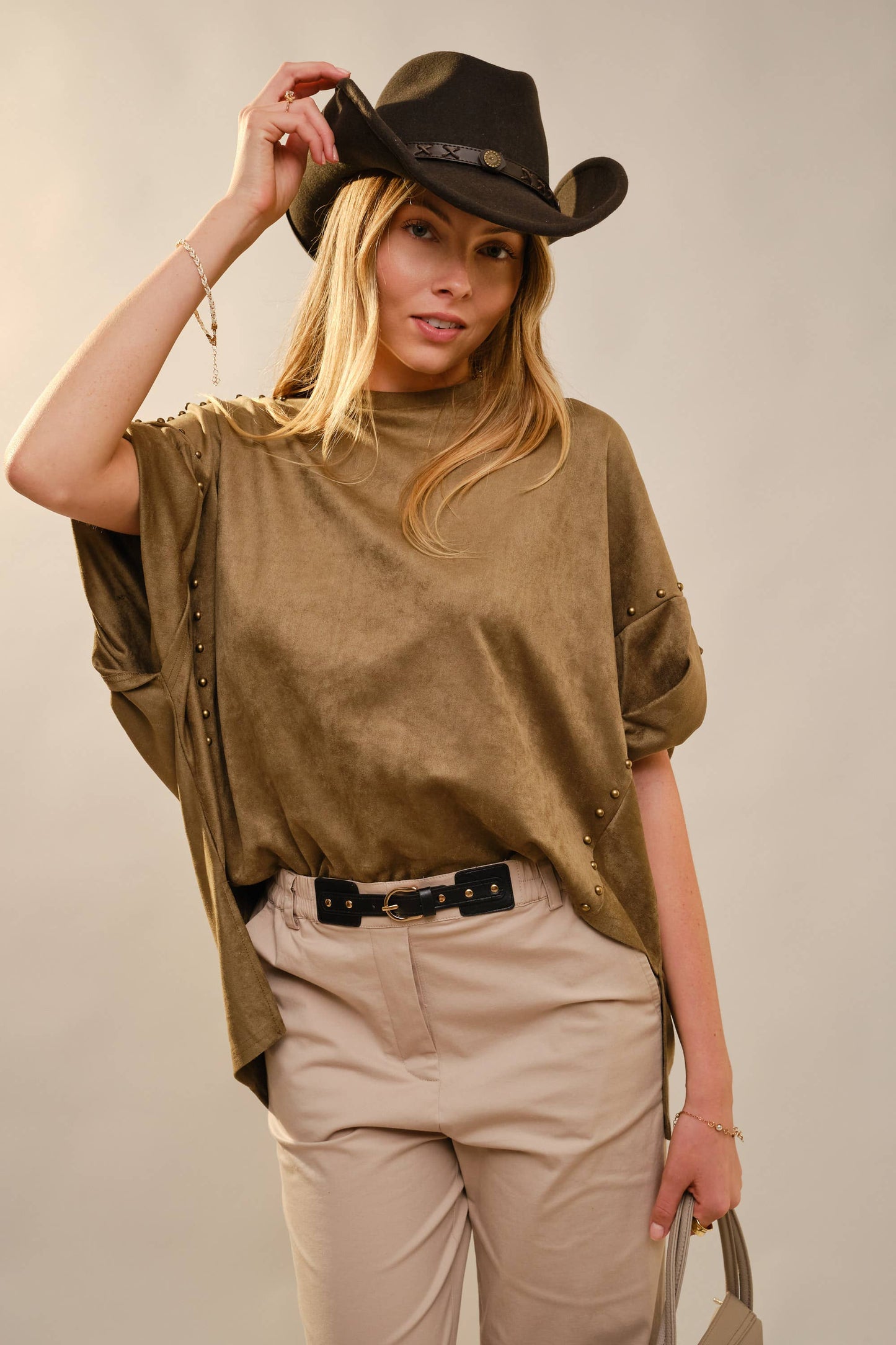 Studded Cream Oversized Top