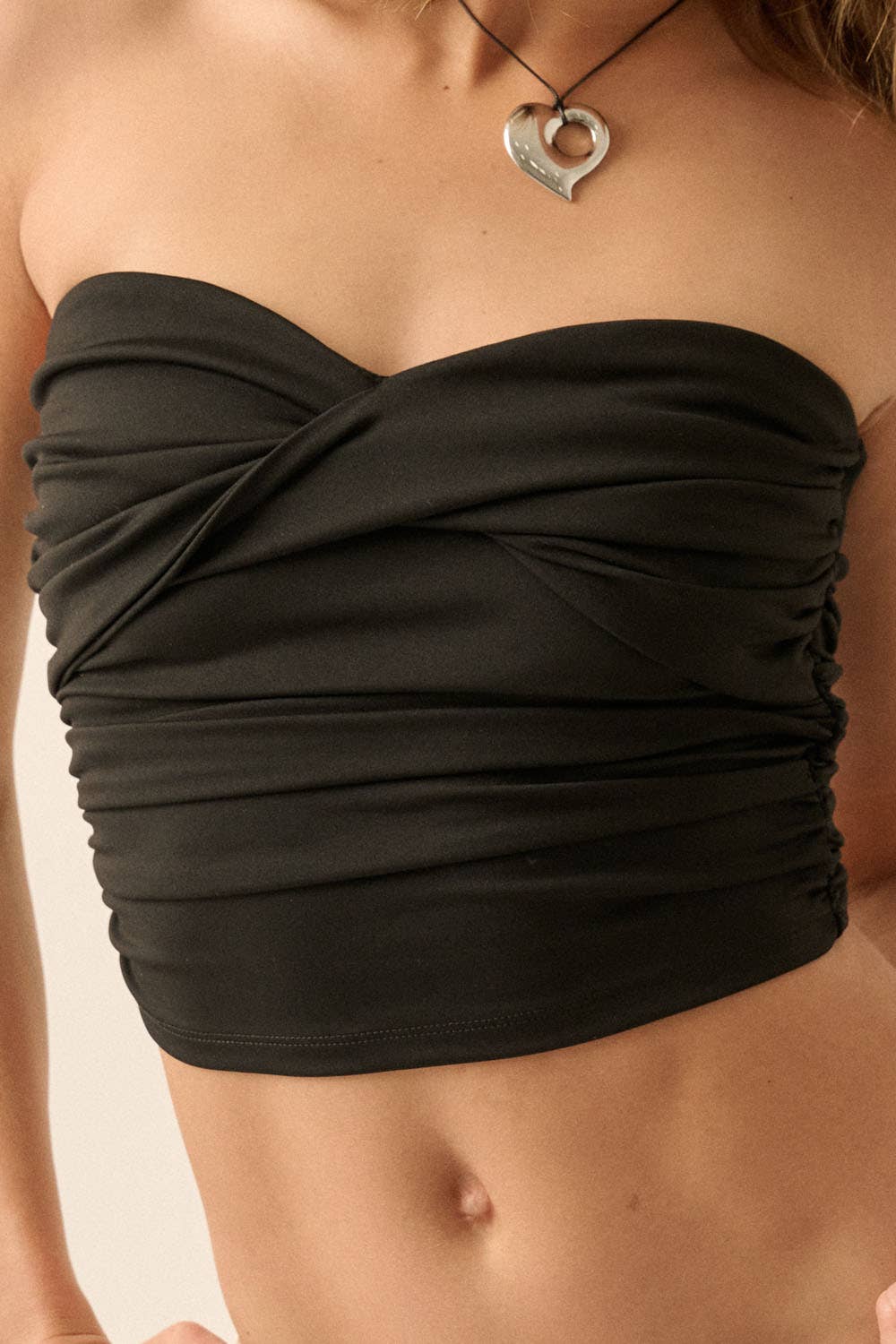 Black Ruched Sweetheart Tube Top