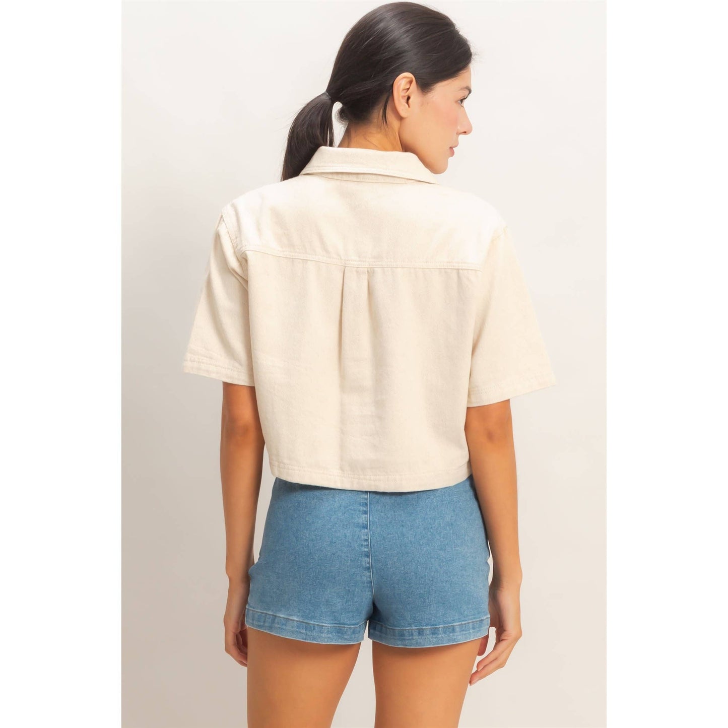 Collared V-Neck Top Oatmeal