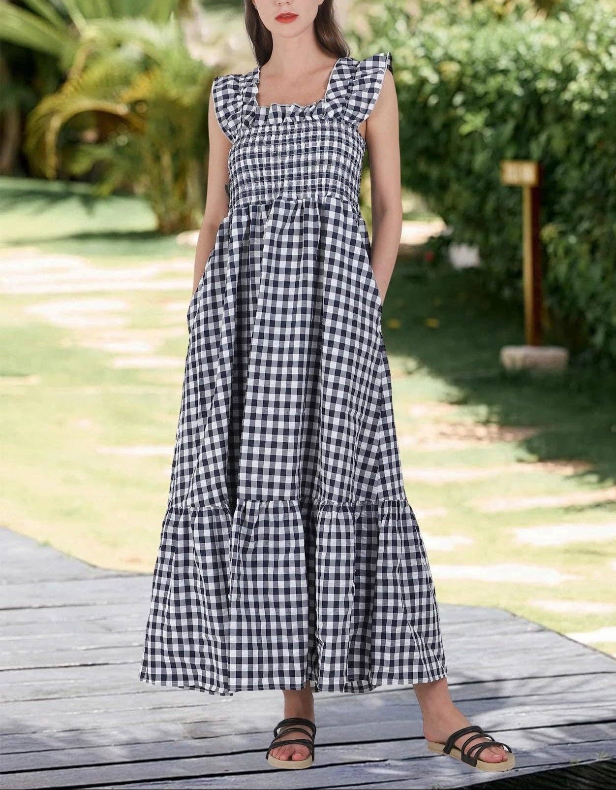 Gingham Check Smocked Maxi Dress